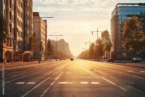 Empty Morning Street in Downtown Vilnius. Urban Landscape of City Road in Europe, Lithuania with Daylight Background for Travel Concept