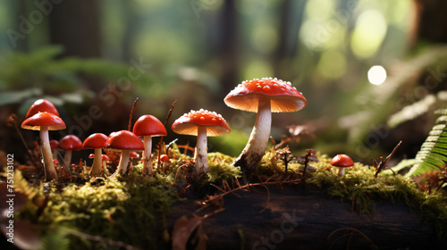 Small poisonous mushrooms toadstool group psilocyb photo