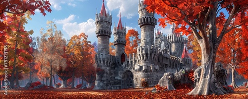 Fantasy Castle in Autumn Generative AI photo