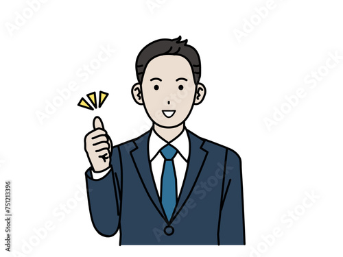 グッドなサインをする会社員の男性、ビジネスマン