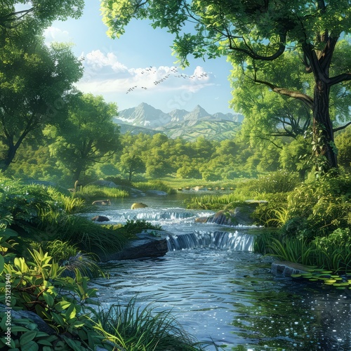 A serene and vibrant landscape depicting the beauty of nature and environment. 