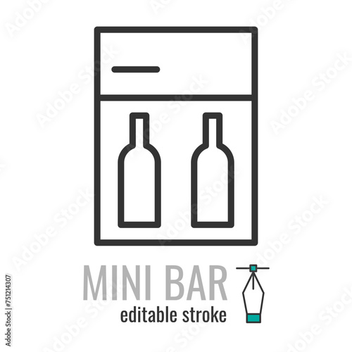 Mini bar line icon. hotel mini refrigerator symbol. Minibar pictogram. Mini fridge sign.Vector graphics illustration EPS 10. Editable stroke
