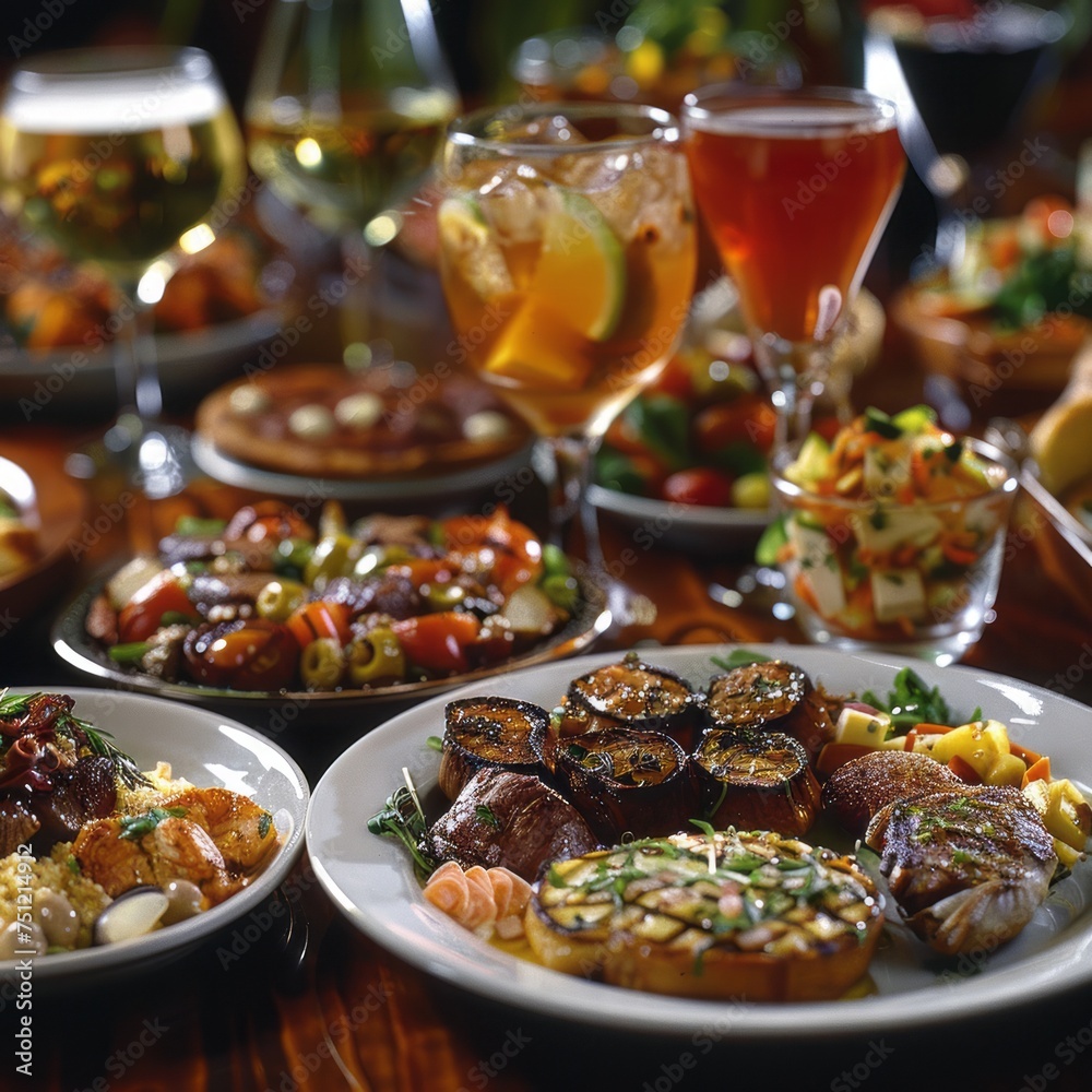 A visually appetizing and high-quality image showcasing a variety of gourmet foods and beverages. A visually appetizing and high-quality image showcasing a variety of gourmet foods and beverages.