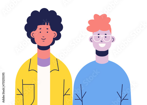 couple in casual clothes standing together young men portrait horizontal