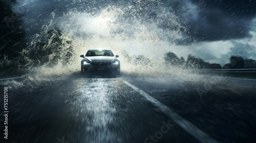 Spray rain road downpour weather storm car
