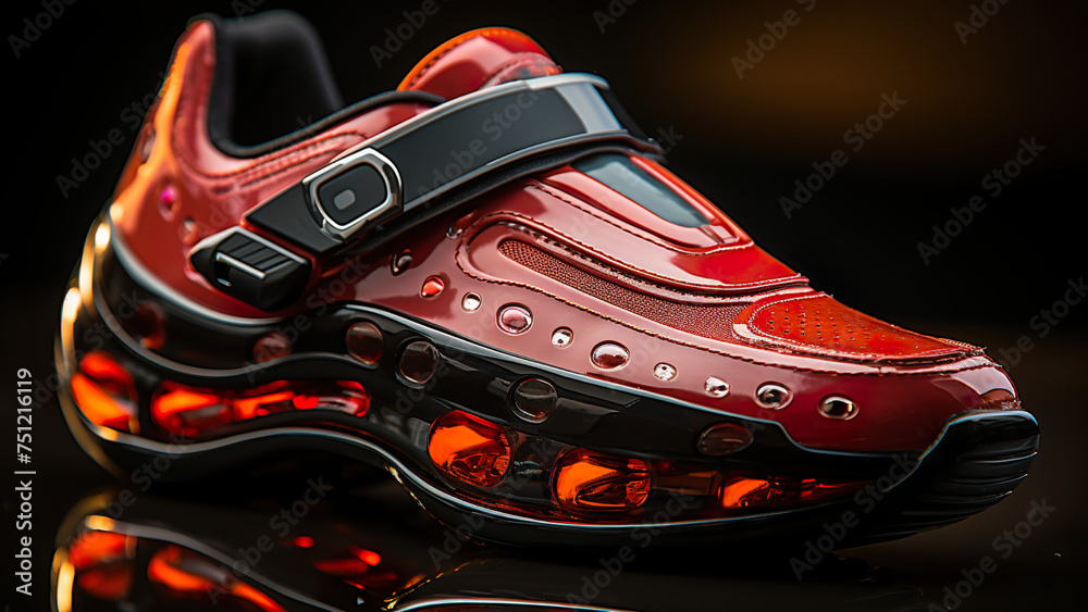 red revolution: a striking, glossy red futuristic shoe that combines cutting-edge design with high-tech allure red revolution: a striking, glossy red futuristic shoe that combines cutting-edge design with high-tech allure