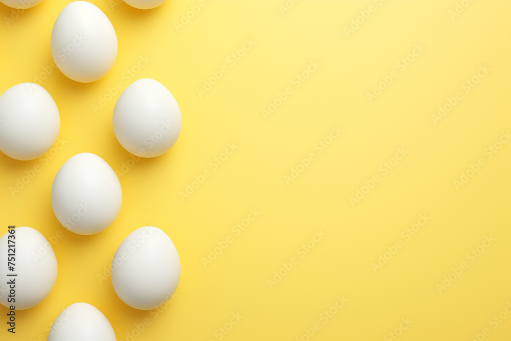 Pastel Yellow Flat Lay with Easter Egg. Copy Space. Minimal Style