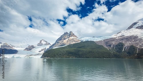Spegazzini Glacier Time-lapse Overlooking Misty Blue Lake photo