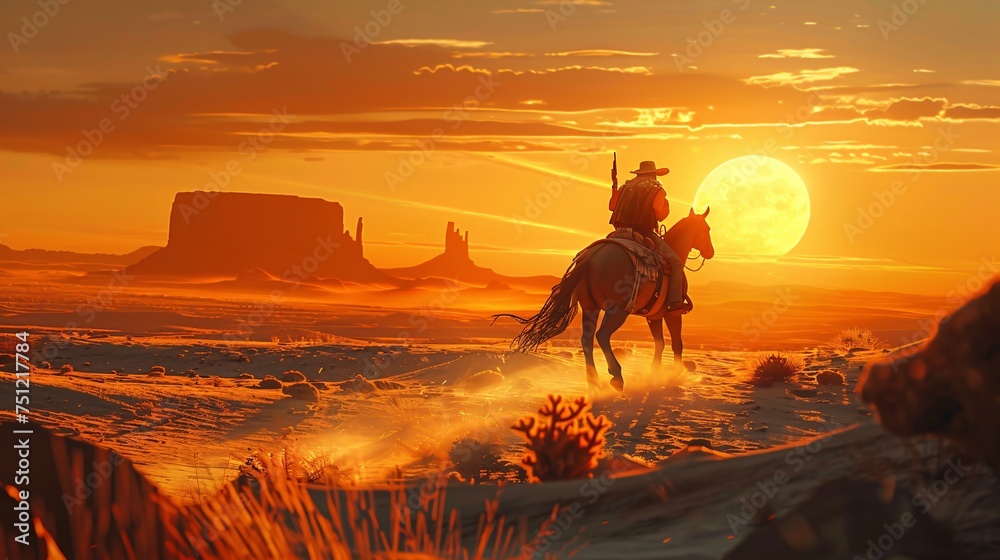 Sunset Rodeo A Cowboy's Journey Through the Desert Generative AI