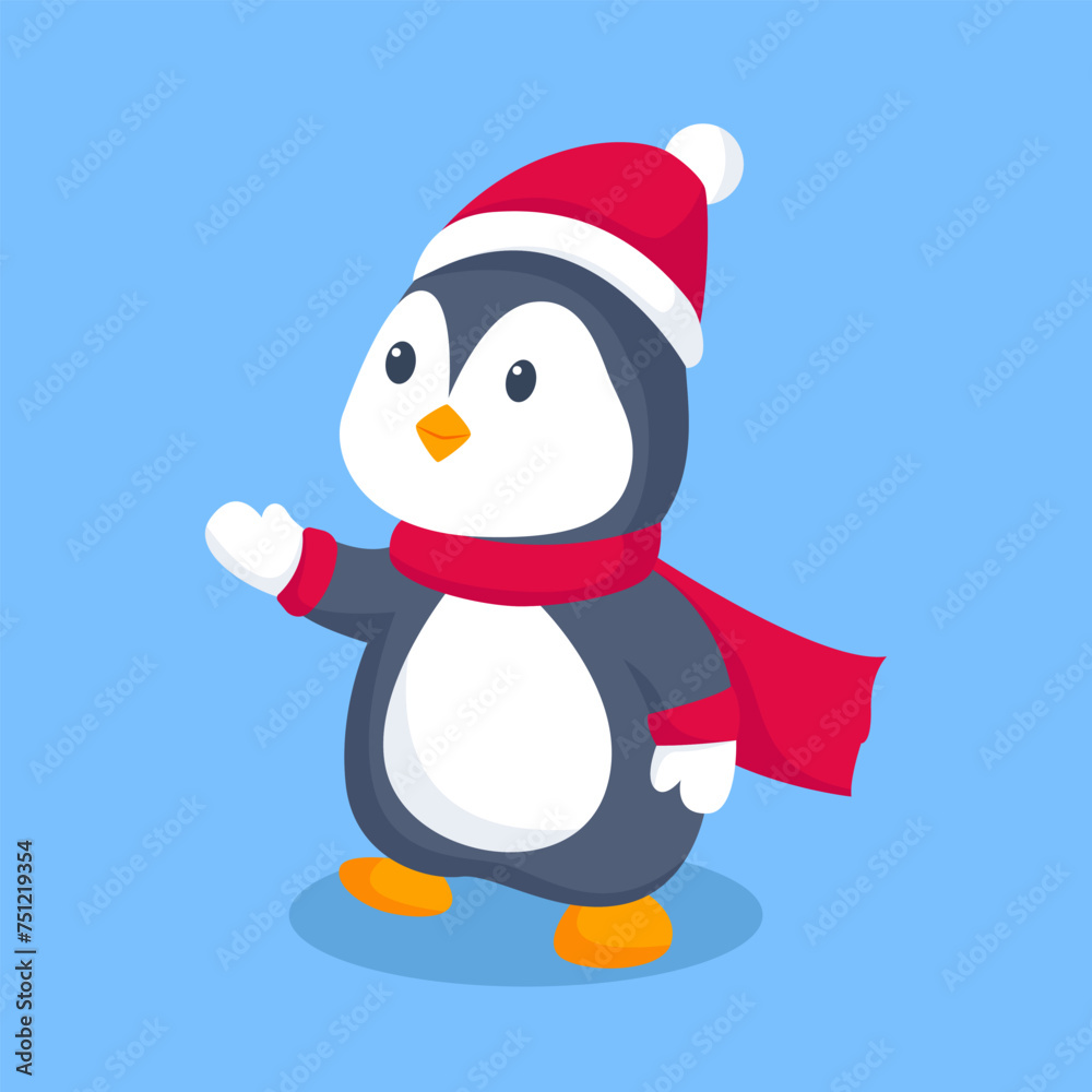 Cute Christmas Penguin Character Design Illustration