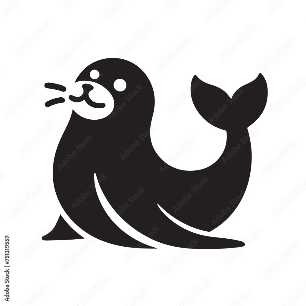 Silhouette and icon of playful seal isolated on white background Silhouette and icon of playful seal isolated on white background