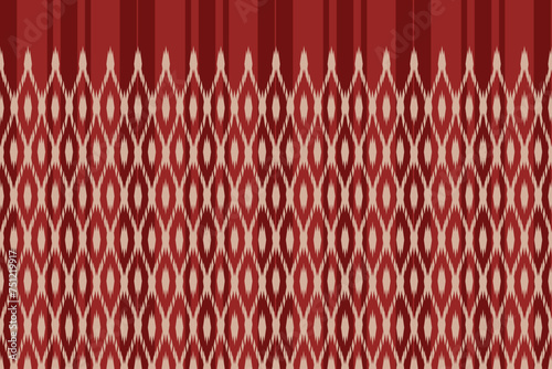 Geometric Ethnic Oriental Gold Ikat Seamless Pattern on Burgundy Red Background.  Vector Illustration Embroidery Style for Background and Wallpaper.