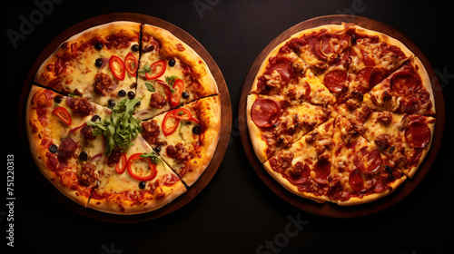 Top view of two different pizzas