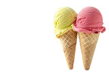 Double Flavor Ice Cream Cones Isolated On Transparent Background