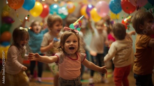 Children party in nursery joy and happines.