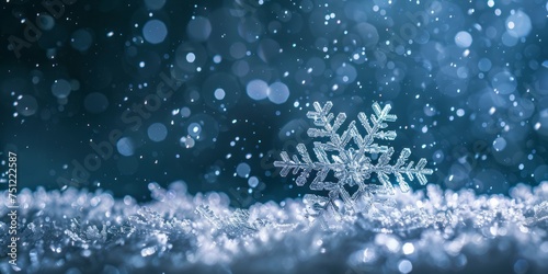 A single snowflake falling against a dark backdrop, leaving space for a winter-themed message.