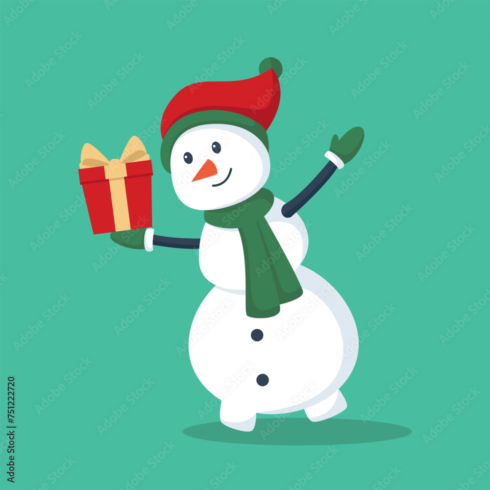 Snowman with Christmas Gift Character Design Illustration
