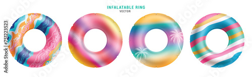 Summer inflatable ring vector set design. Summer floaters colorful round buoy for tropical season swimming elements collection. Vector illustration summer inflatable ring set. 
