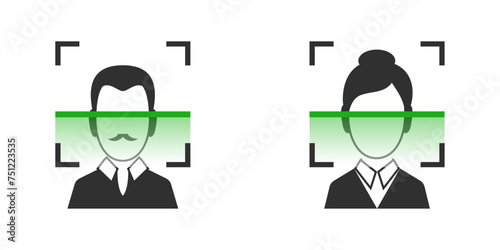 Face scan recognition male and female icon illustration