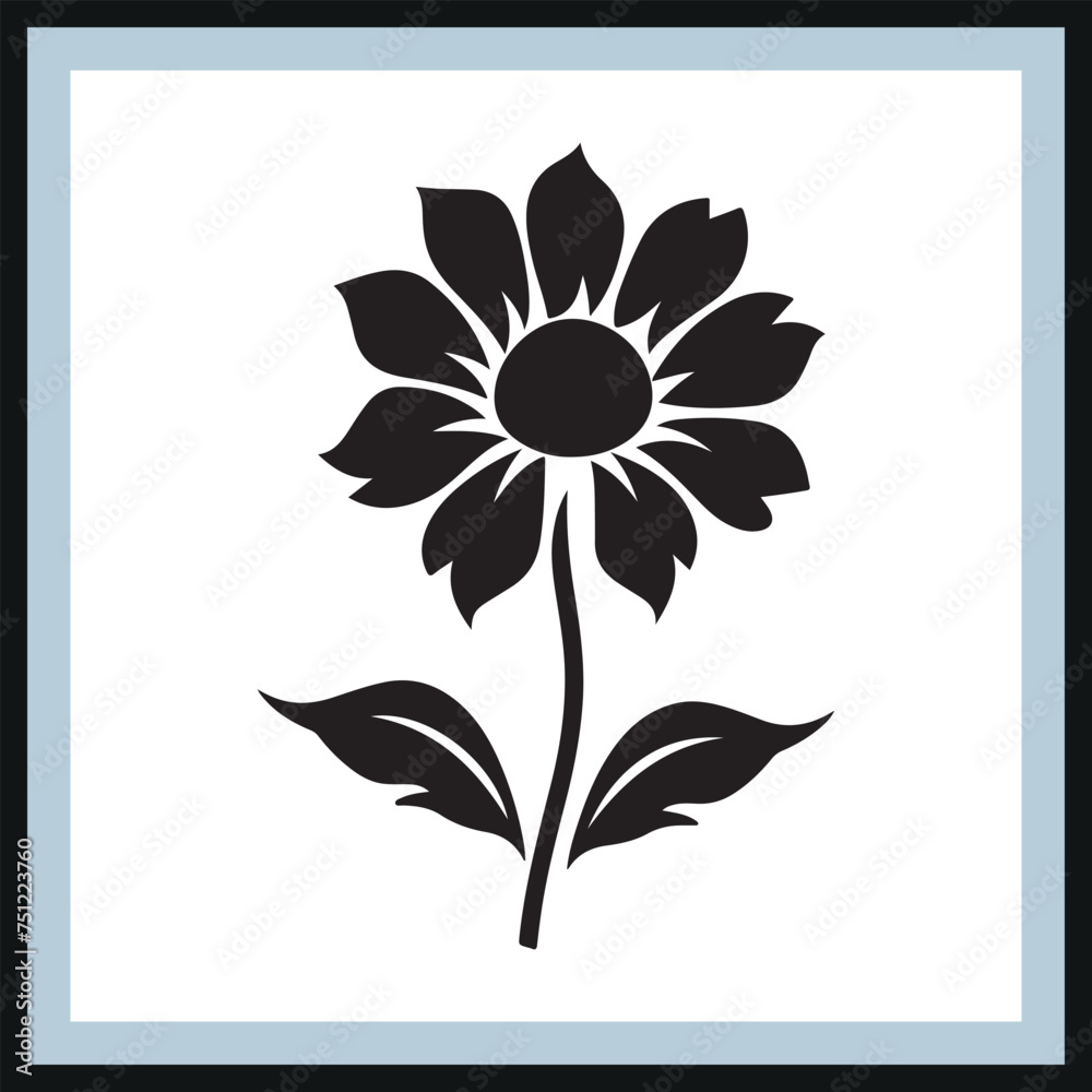 Black and White Flower Silhouette, Vector Illustration Black and White Flower Silhouette, Vector Illustration