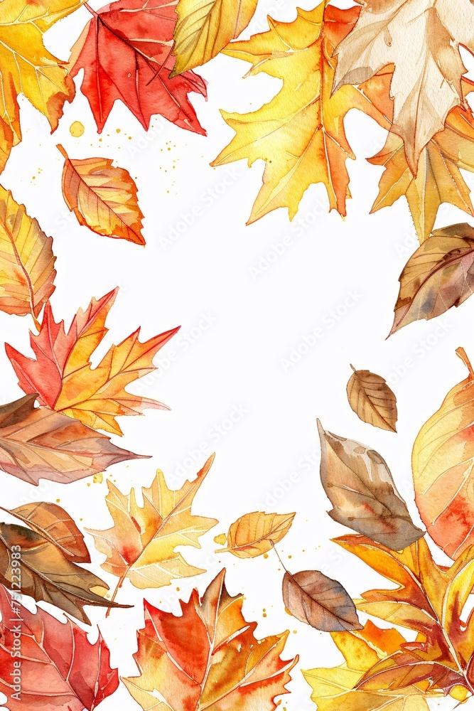 Fall Frenzy A Watercolor of Autumn Leaves Generative AI