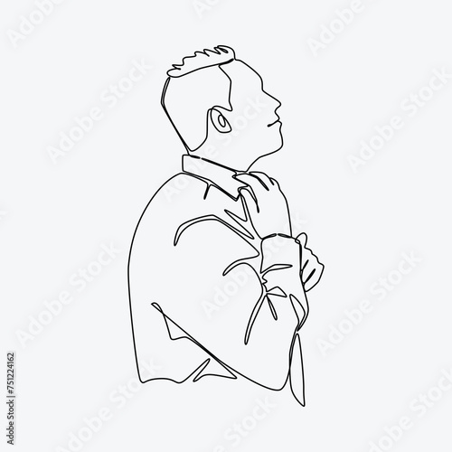 continuous one line drawing of men wearing a tie, preparing to work. businessman, office, clothing concept. editable stroke. isolated on white background. vector illustration.