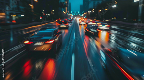 cars moving at high speed on road in night time, motion blur effect © Ali