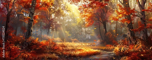 Autumn s Golden Glow A Sunlit Forest Scene Generative AI
