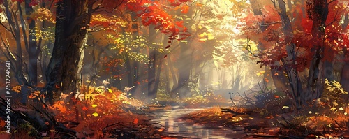 Autumn's Golden Glow A Forest of Reds and Yellows Generative AI © BIPUL