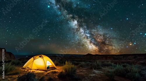 Camping under the stars in Utah, with a clear view of the Milky Way arching over the desert landscape © Lemar
