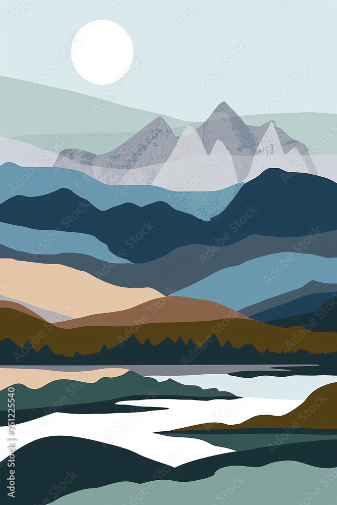 Trendy minimalist abstract landscape illustrations. hand drawn contemporary artistic posters