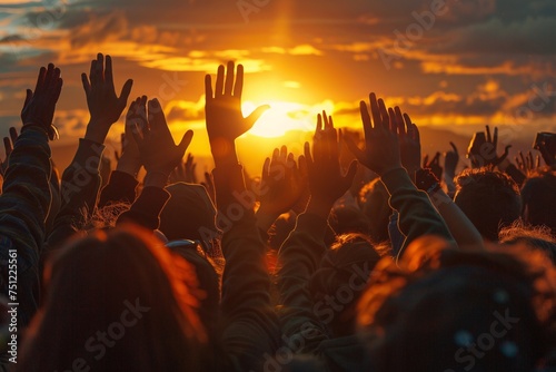 Raising Hands in the Sunset A Celebration of Solstice and Self-expression Generative AI © BIPUL