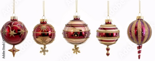Holiday Hangouts Three Christmas Ornaments in Gold, Red, and Pink Generative AI photo