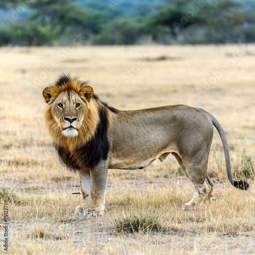lion in the savanna african wildlife landscape