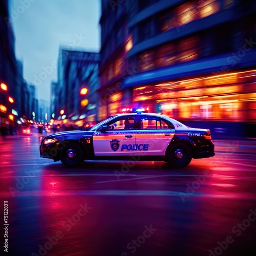 Police car high speed chase  long exposure dynamic motion with light streak