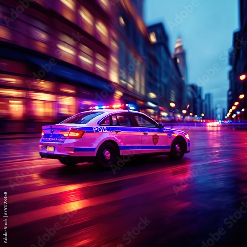 Police car high speed chase, long exposure dynamic motion with light streak © Kheng Guan Toh
