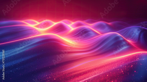 Shiny Surface Neon Dune Abstract Waves Reddish Pink Orange Blue and Purple with Sparkling Particles