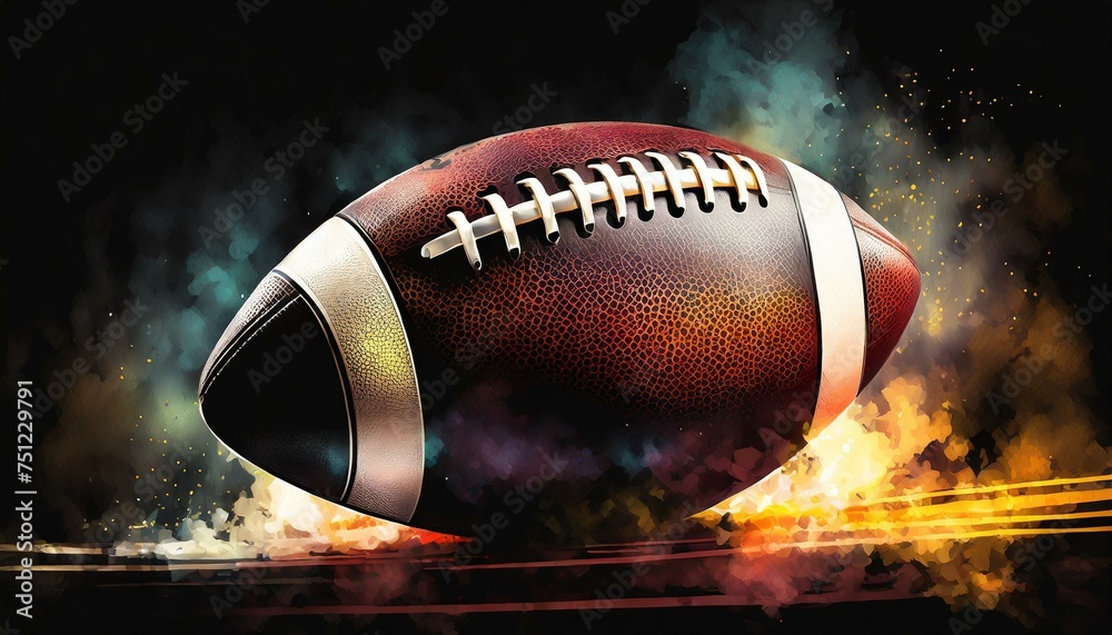 american football on the field, American football ball close up on black background, Ai Generate 