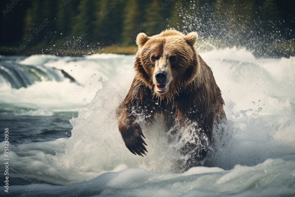 A powerful bear fishing for salmon in a wild river. coastal brown grizzly bears fishing, national park, Ai generated A powerful bear fishing for salmon in a wild river. coastal brown grizzly bears fishing, national park, Ai generated