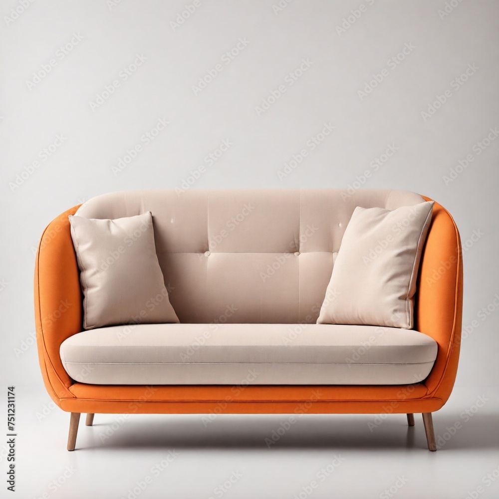 Modern orange textile sofa on isolated white background. Furniture for modern interior, minimalist design. Modern orange textile sofa on isolated white background. Furniture for modern interior, minimalist design.