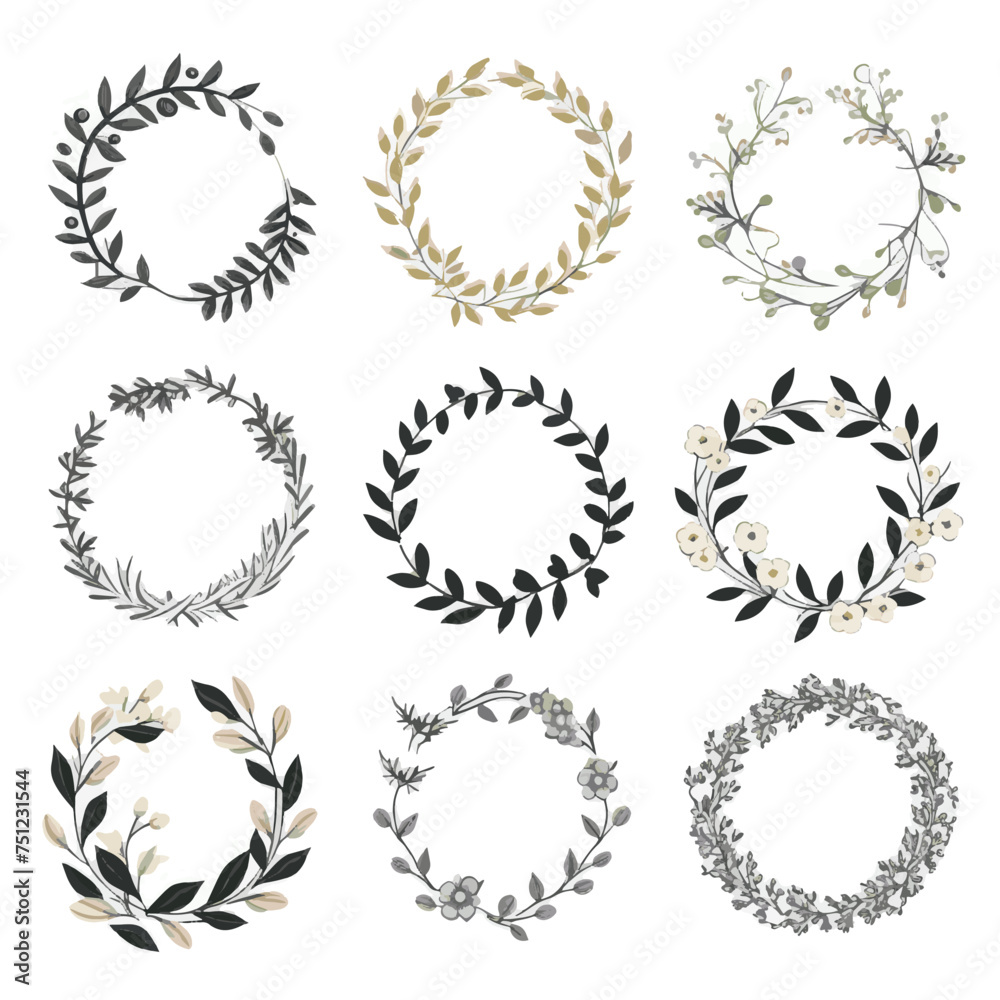 Realistic Set Vector Floral Wreaths Collection Realistic Set Vector Floral Wreaths Collection