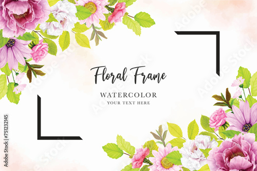 peonies watercolour floral background and frame illustration