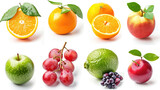 Isolated set of mixed fresh fruits collection set on white background
