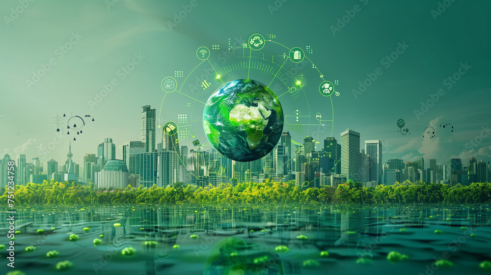 Modern city and environmental technology concept. Sustainable development goals. SDGs., Resource recycling. Recycling society. international earth day