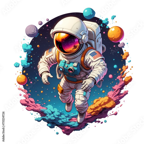 Astronaut with Colorful Splashes in background. t-shirt design for dtf.