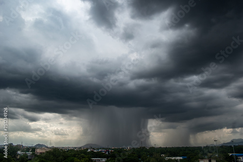 A stormy sky with a large rain cloud