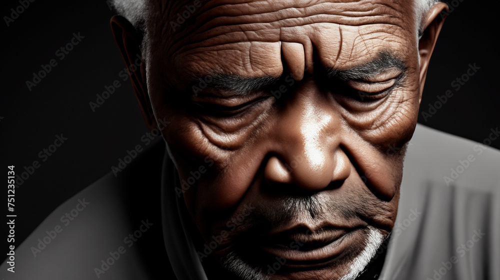 An elderly man is sad, 3D style