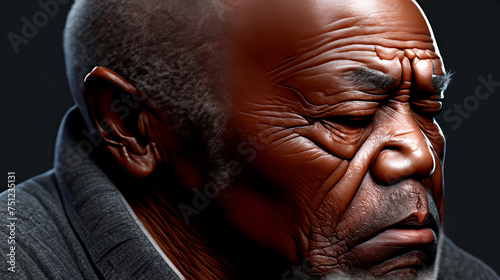 An elderly man is sad, 3D style