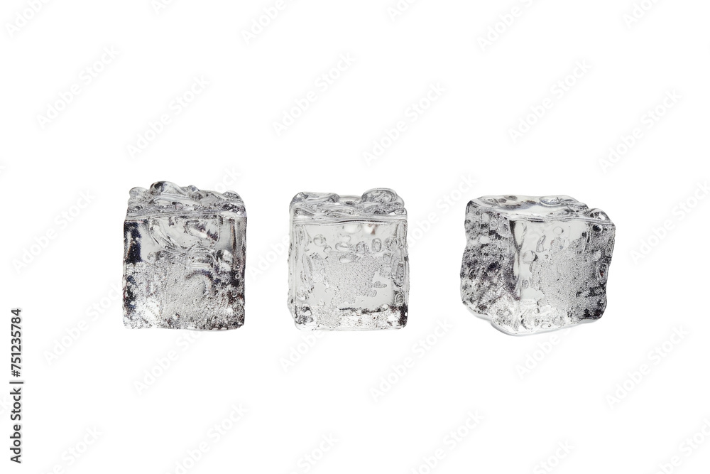A Trio of Ice Cubes Isolated On Transparent Background