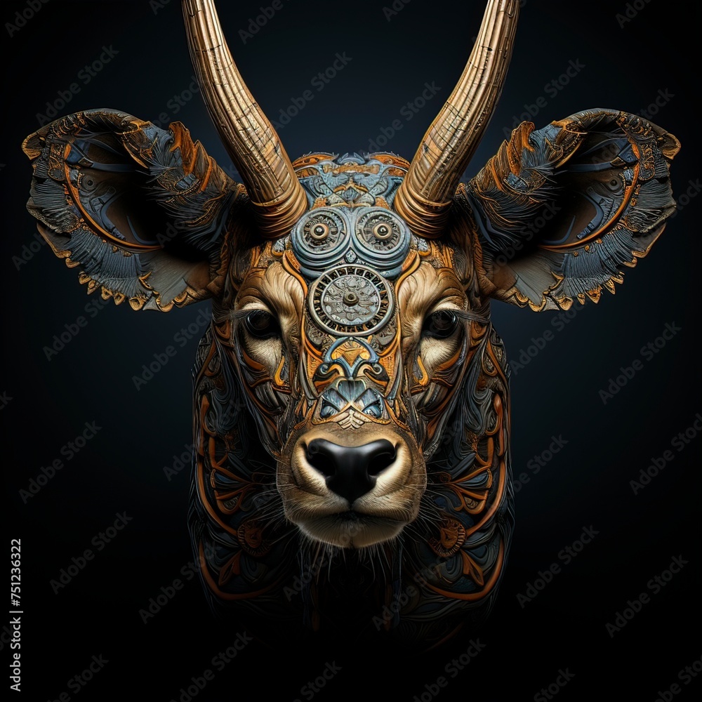 Close-up shot of an animal portrait with ornaments look, Generative ai.
